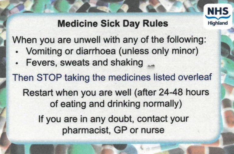 Managing Your Medication If You Are Sick Aviemore Medical Practice 0714